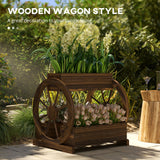 2-Tier Raised Garden Bed, Wooden Wagon Planter Boxes with Drainage Holes