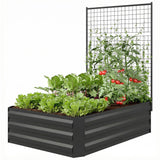 Galvanized Raised Garden Bed with Trellis for Climbing Plants, Outdoor Planter Box with Open Bottom