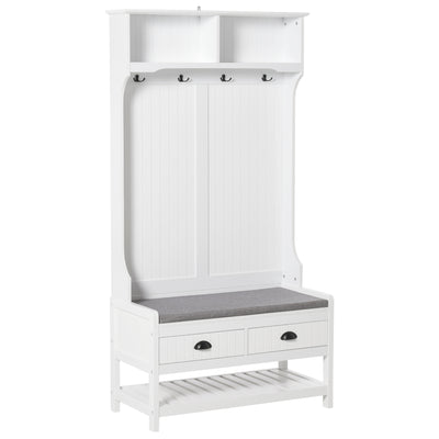 Coat Rack Shoe Bench, Hall Tree with Bench and Shoe Storage, Entryway Bench with 4 Hooks, 2 Drawers, 2 Shelves