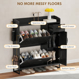 Farmhouse Shoe Storage Cabinet with Side Cabinet and Adjustable Shelves for Entryway, Holds 12 Pairs