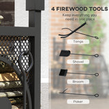2-Tier Firewood Rack with Shovel, Outdoor Indoor Wood Storage Stacker