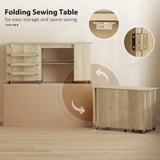 Sewing Machine Table with Drop Leaf, Folding Craft Table with 2 Doors and Adjustable Shelf for Small Spaces