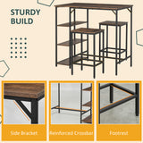 Industrial Dining Table Set for 2, Bar Table and Stools Set, Counter Height Kitchen Table with Chairs with Storage Shelf