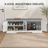 Shoe Bench with Cushion Shoe Storage Bench with Doors Adjustable Shelves for Entryway