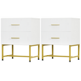 2 Pieces Nightstands with Storage, Modern Bedside Tables with 2 Fluted Drawers and Gold Legs for Bedroom