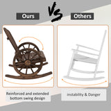 Chaise berçante en bois pour patio, chaise berçante wagon extérieure avec design à lattes et accoudoirs à roulettes pour jardin