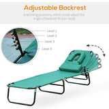 Folding Outdoor Lounge Chair, Portable Reclining Beach Lounger with Face Hole, 3-Position Adjustable Backrest