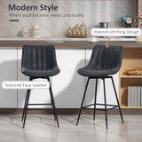 Ensemble de 2 tabourets de comptoir, tabourets de bar rembourrés en cuir PU avec dossier, repose-pieds et pieds en acier