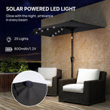 Half Outdoor Patio Umbrella with Solar LED Lights Half Umbrella with Crank