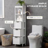 Narrow Bathroom Cabinet with 3 Drawers and 2 Tier Shelf, Tall Cupboard Freestanding Linen Tower