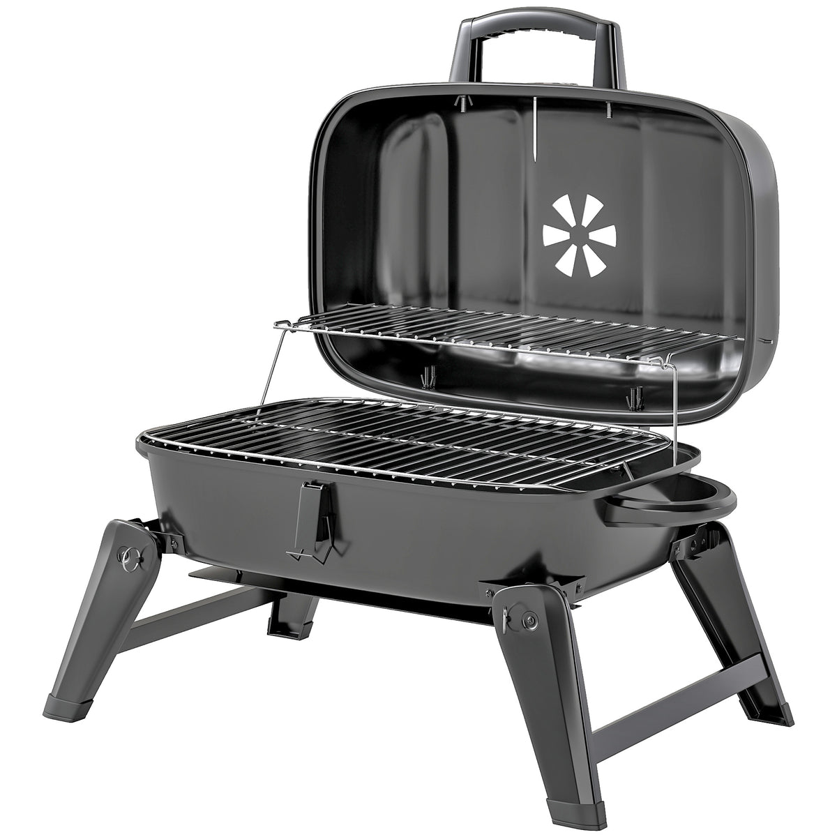 Charcoal BBQ Grill, Foldable Barbecue Grill with Warming Rack, Adjustable Vent