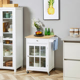 Rolling Kitchen Cart with Drawer and Glass Door Cabinet, Kitchen Island on Wheels with Towel Rack