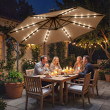 9.7 ft Cantilever Patio Umbrella with Solar Light, Garden Hanging Parasol with Cover, Tilt