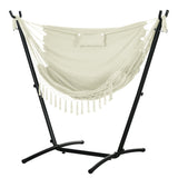 Patio Hammock Chair with Stand, Outdoor Hammock Swing Hanging Lounge Chair with Side Pocket and Headrest