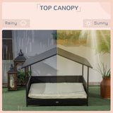 Rattan Dog House with Canopy, Wicker Dog Bed with Water-Resistant Cushion, for Small and Medium Breeds
