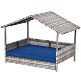 Rattan Dog House with Canopy, Wicker Dog Bed with Water-Resistant Cushion, for Small and Medium Breeds
