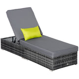 Patio Wicker Lounger, Outdoor PE Rattan Single Chaise Lounge w/Adjustable Recliner Backrest