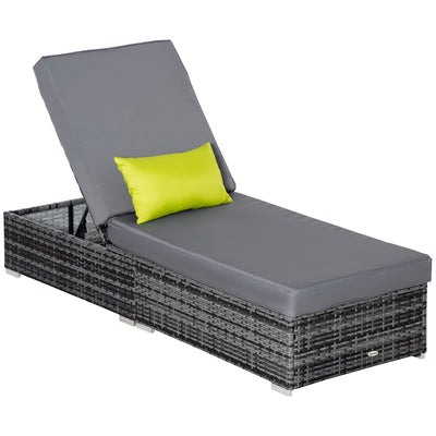 Patio Wicker Lounger, Outdoor PE Rattan Single Chaise Lounge w/Adjustable Recliner Backrest
