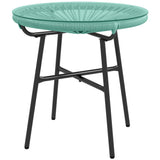Rattan Side Table, with Round PE Rattan and Tempered Glass Table Top for Patio