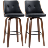 Lot de 2 tabourets de bar à hauteur de bar, tabourets de bar pivotants rembourrés en cuir PU avec pieds en bois massif, repose-pieds et dossier capitonné