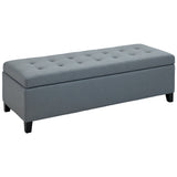 Banc d'entrée rectangulaire, rembourré en tissu de lin capitonné, pieds en bois, banc de rangement et pouf
