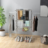 3-Tier Foldable Clothes Drying Rack, Stainless Steel Laundry Rack with 2 Side Wings and 6 Castors, Collapsible Adjustable Clothes Airer for Indoor Outdoor