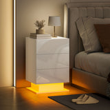 Modern LED Nightstand Bedside Table with Adjustable Colour Lighting & 3 Drawers