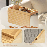 Bamboo Couch Arm Tray, Sofa Armrest Tray with Flexible Roll-up Design and Wide Compartment