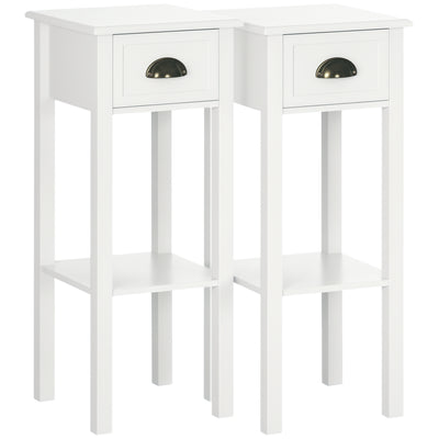 Table d'appoint 2 étages, table d'appoint haute et étroite avec tiroir et tablette, petit meuble-nuit en bois pour salon
