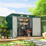 Cabanon de rangement de jardin galvanisé 8 x 4 pi, cabanon métallique d'extérieur avec portes doubles et 2 aérateurs