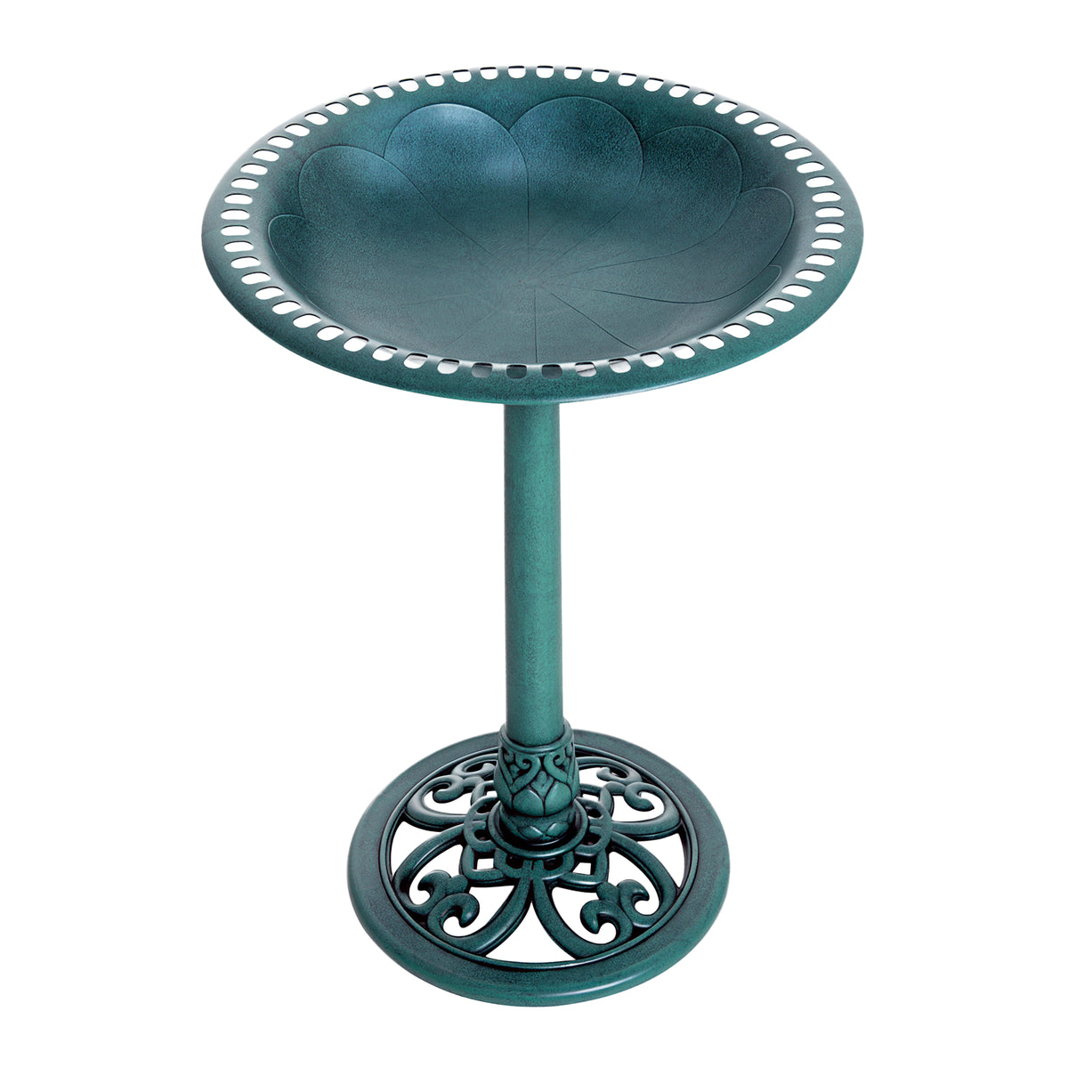 27'' Bird Bath Outdoor Resin Decor with Fleur De Lis Pattern