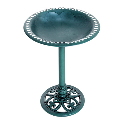 27'' Bird Bath Outdoor Resin Decor with Fleur De Lis Pattern