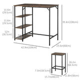 Industrial Dining Table Set for 2, Bar Table and Stools Set, Counter Height Kitchen Table with Chairs with Storage Shelf
