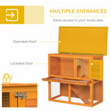 Wooden Rabbit Hutch, Indoor Outdoor Bunny Cage with Run, 2- Level Guinea Pig House with Slide-Out Tray