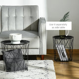 Ensemble de 3 tables gigognes avec rangement, table d'appoint ronde avec plateau amovible, tables d'appoint panier avec cadre métallique pour salon