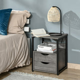 Nightstand with 2 Drawers, Industrial Side Table with Storage Shelf
