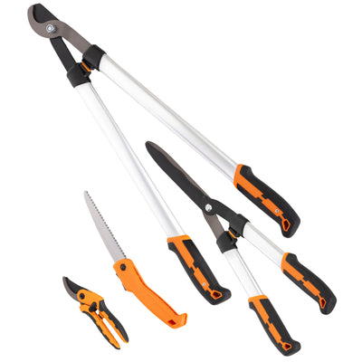 4 Pcs Pruning Shears Set with Hedge Shears, Garden Secateurs and Folding Hand Saw with Aluminum Handle