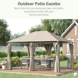 Gazébo patio acier toit souple 13' x 10' chapiteau fête tente avec 6 rideaux amovibles et trous de drainage
