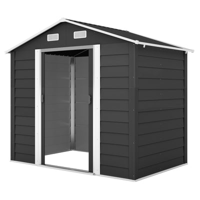 7.7' x 6.5' Outdoor Metal Garden Shed House Hut Gardening Tool Storage with Ventilation