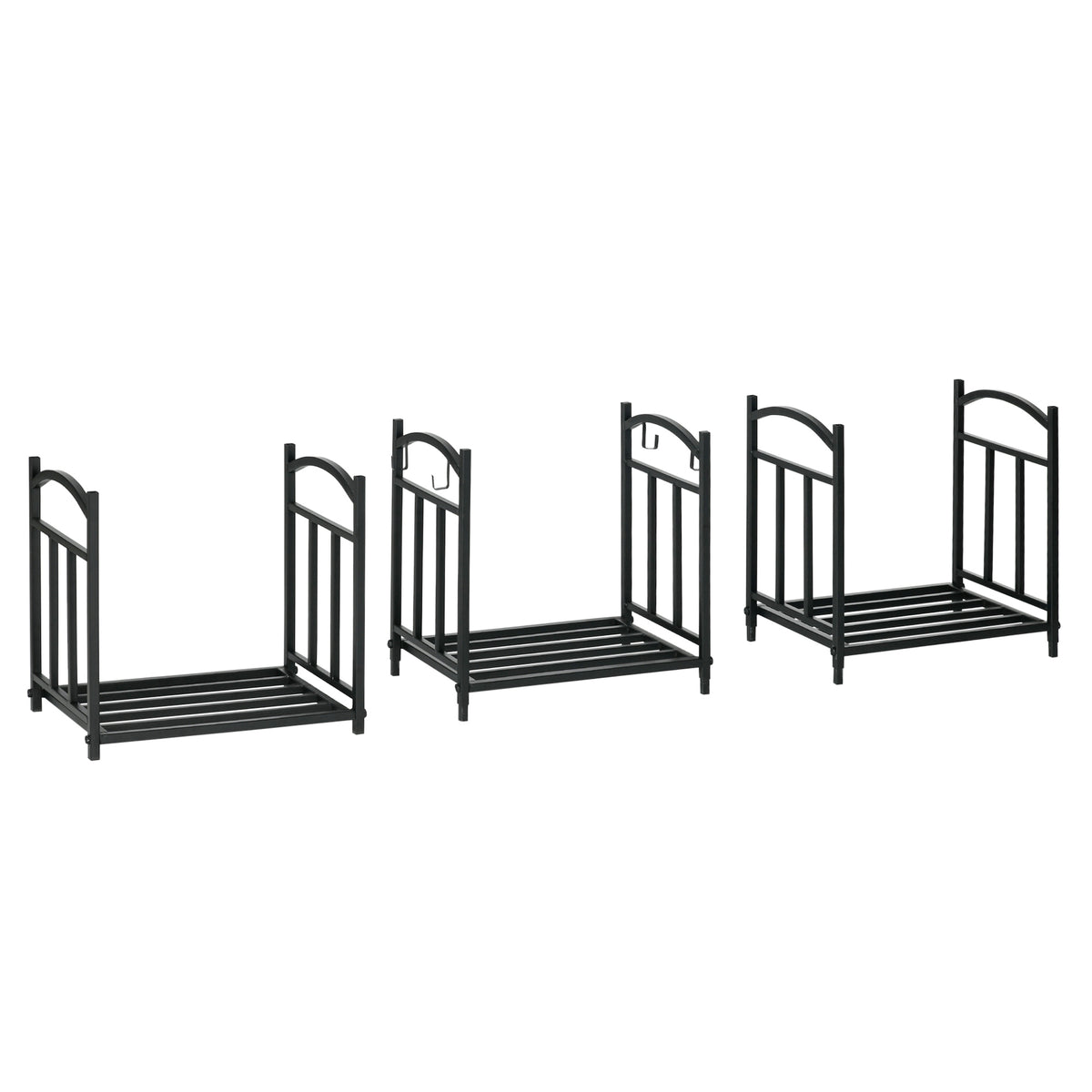 3-Tier Firewood Rack Heavy Duty Wood Storage Log Stacking Shelf with Hanging Hooks