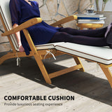 Folding Patio Lounge Chair with Padded Cushion, Acacia Wood Patio Lounger Recliner with Footrest for Garden