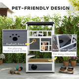 4-Floor Wood Outdoor Cat House Catio for Cats with Condo