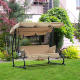 Balançoire de patio 3 places, convertible 2-en-1 lit plat, balançoire avec auvent et ombre ajustable