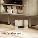 Meuble télé pour téléviseur 65 po, centre de divertissement avec étagères ajustables et pieds en bois de pin pour salon