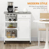 Rolling Kitchen Cart, Bar Cart on Wheels with Wine Rack, Drawer, Open Shelves, Kitchen Island with Storage