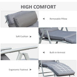 Lounge Chair Outdoor, Folding Patio Chaise Lounger, 360 lbs 7-Position Adjustable Back Outdoor Recliner with Cushion, Headrest for Garden