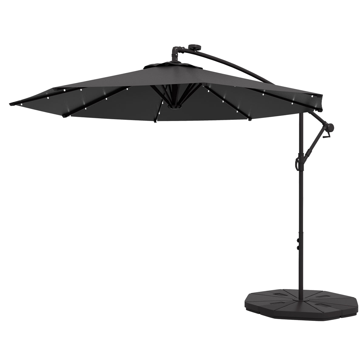 9.5' Offset Patio Umbrella Garden Parasol with Solar LED Lights and Weights