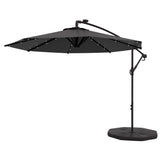 9.5' Offset Patio Umbrella Garden Parasol with Solar LED Lights and Weights