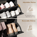 Narrow Shoe Cabinet for Entryway with 2 Flip Drawers, Top Drawer and Adjustable Shelves for 12 Pairs of Shoes