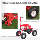 Garden Scooter, Rolling Cart with Swivel and Adjustable Seat, Tool Tray